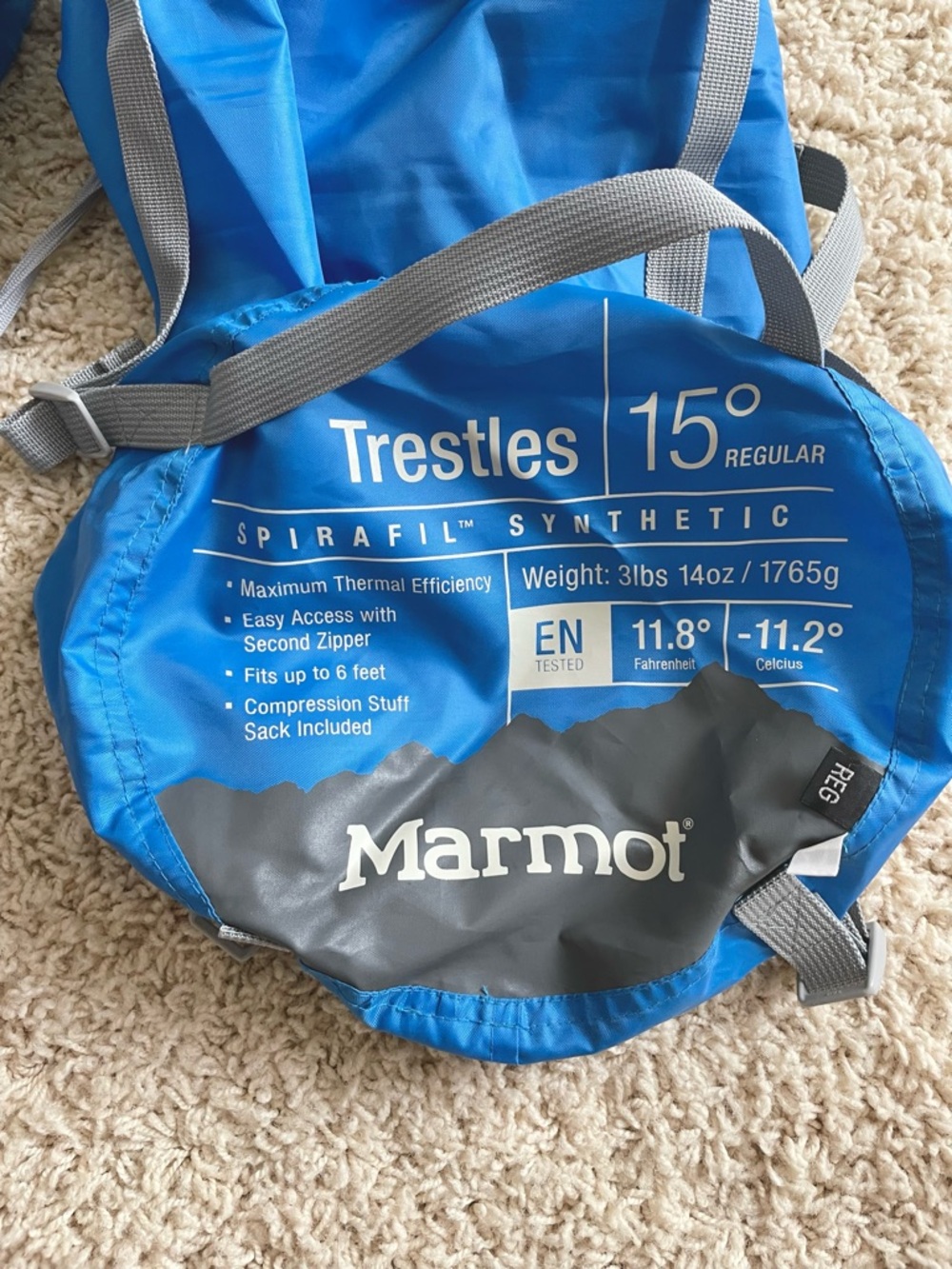 Marmot Trestles 15 Regular Length Sleeping Bag Lightweight Packable Backpacking - Picture 5 of 15